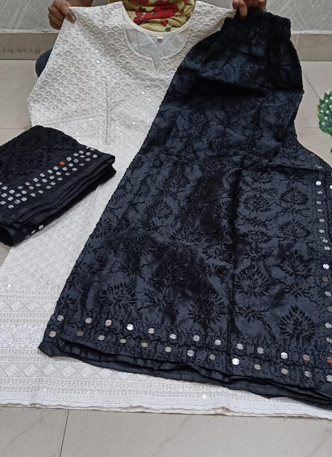 Black Pure Cotton Traditional Wear Sequins Work Phulkari Suit