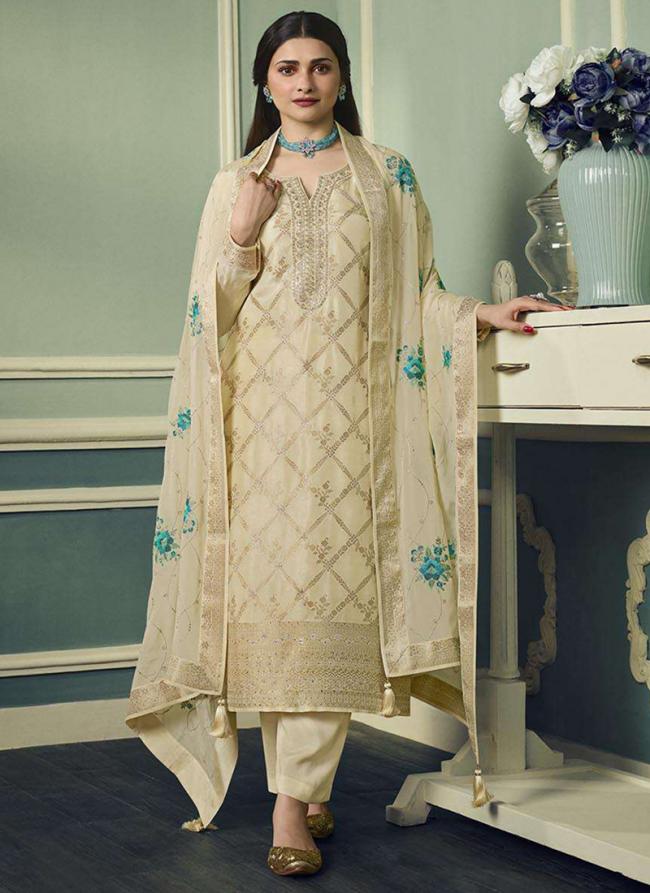 Cream Pure Viscose Traditional Wear Embroidery Work Salwar Suit
