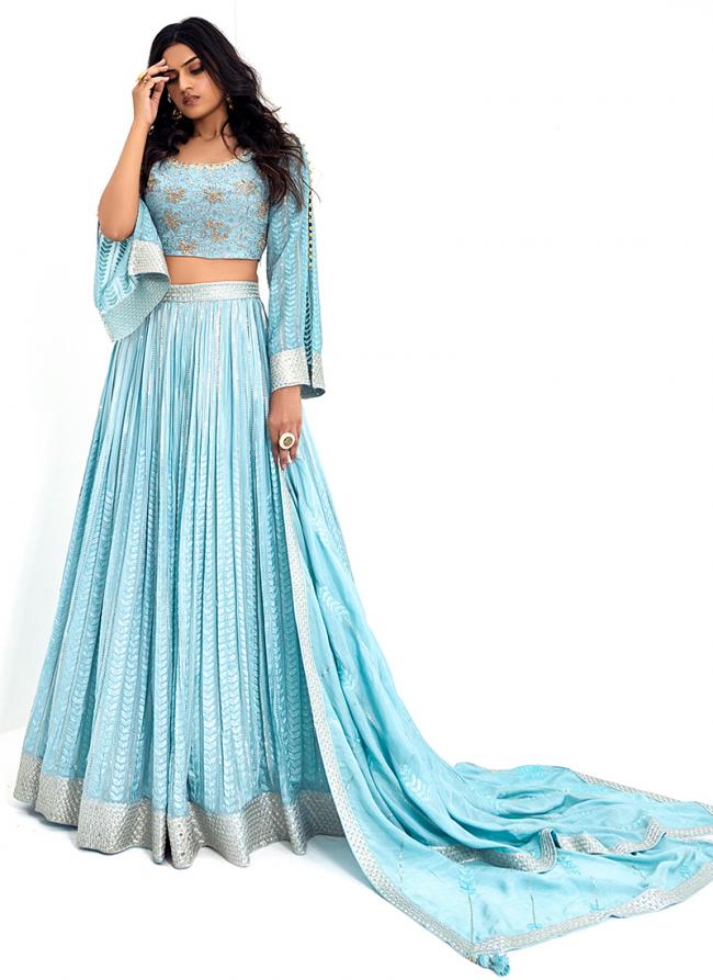 Blue Pure Viscose Wedding Wear Embroidery Work Lehenga Choli