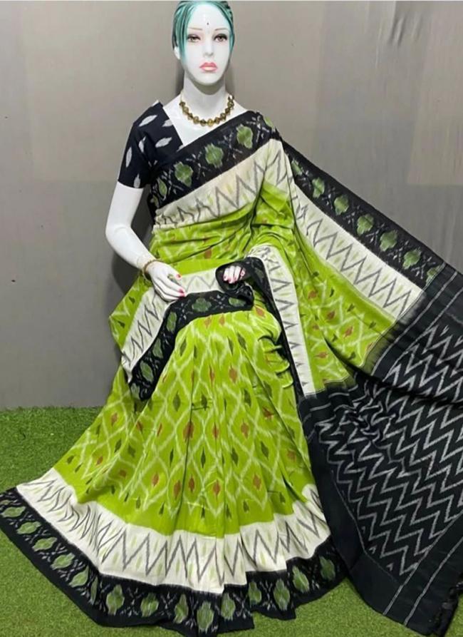 Light Green Linen Daily Wear Digital Printed Saree