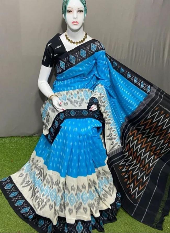 Sky Blue Linen Daily Wear Digital Printed Saree