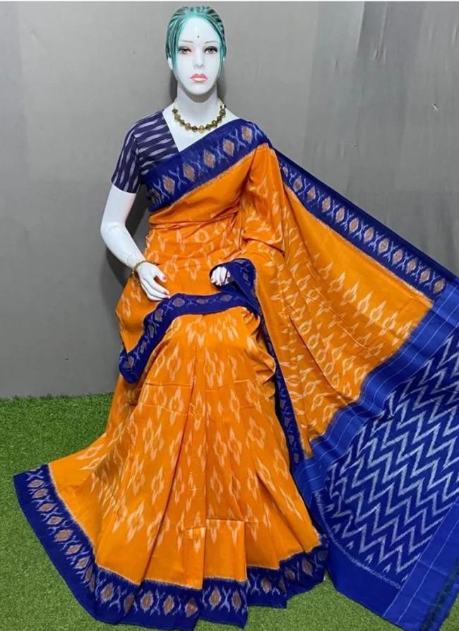 Orange Linen Daily Wear Digital Printed Saree