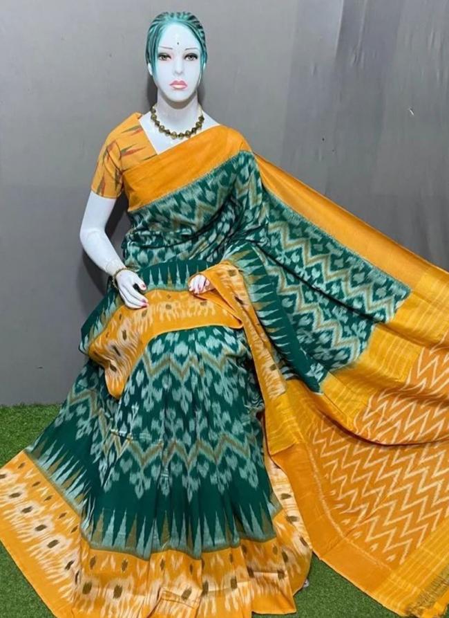 Green Linen Daily Wear Digital Printed Saree