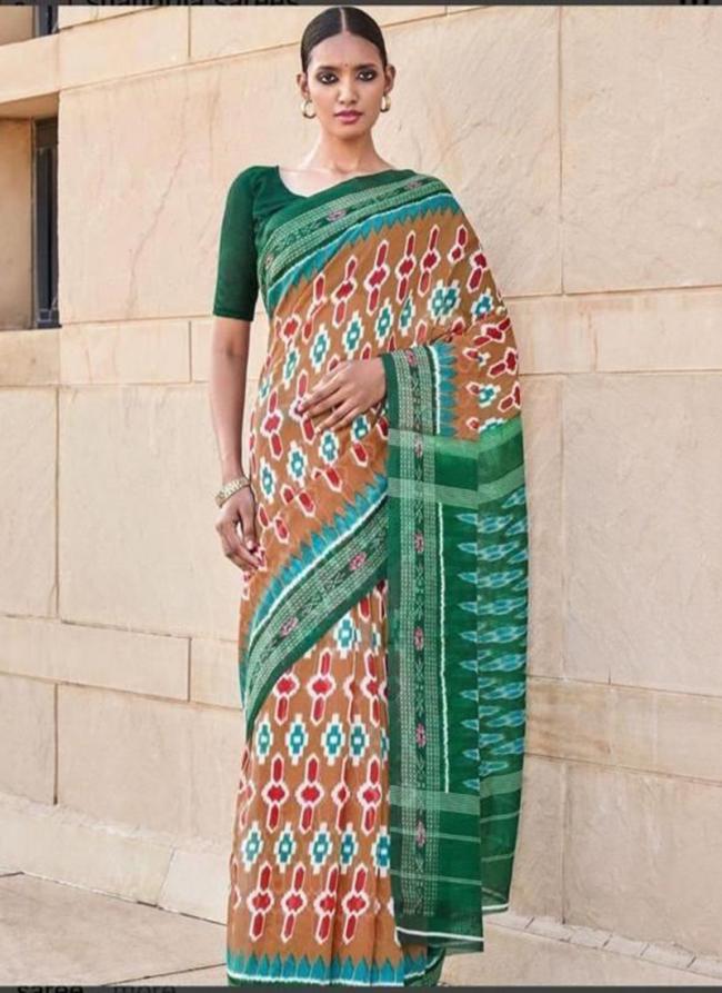 Brown Linen Daily Wear Digital Printed Saree