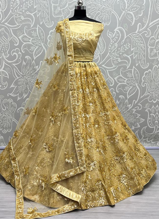 Yellow Net Wedding Wear Sequins Work Lehenga Choli