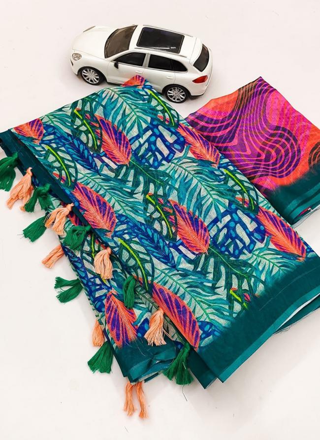 Multi Colour Linen Regular Wear Digital Printed Saree
