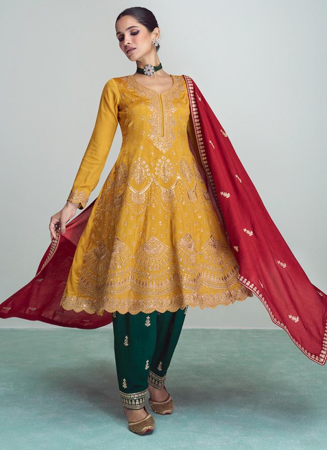 Yellow Silk Wedding Wear Embroidery Work Salwar Suit