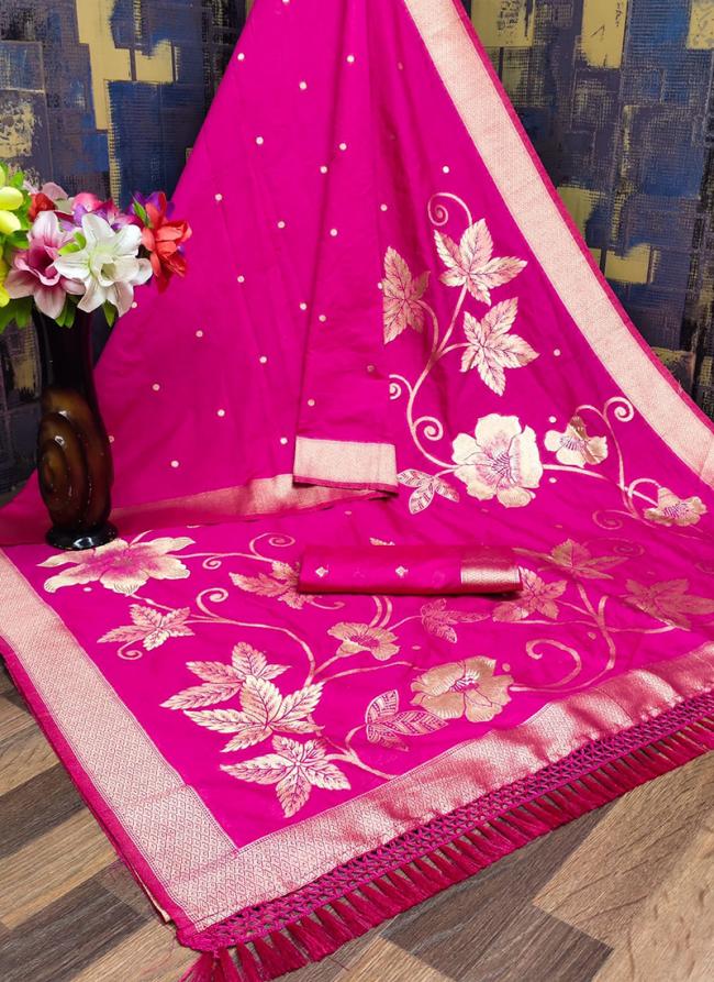 Pink Raw Silk Festival Wear Weaving Saree