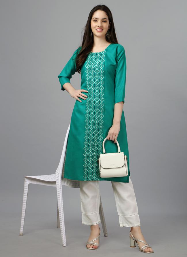 Firozi Cotton Daily Wear Embroidery Work Kurti