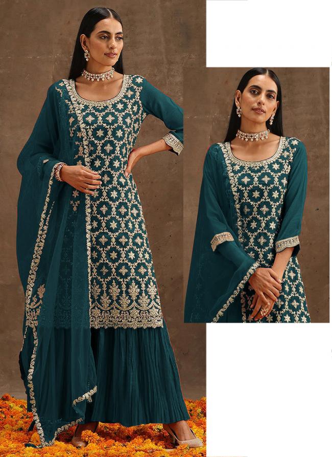 Morpeach Georgette Festival Wear Embroidery Work Palazzo Suit