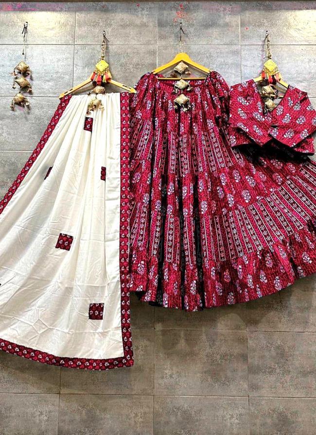 Purple Cotton Navratri Wear Printed Work Ready To Wear Lehenga Choli