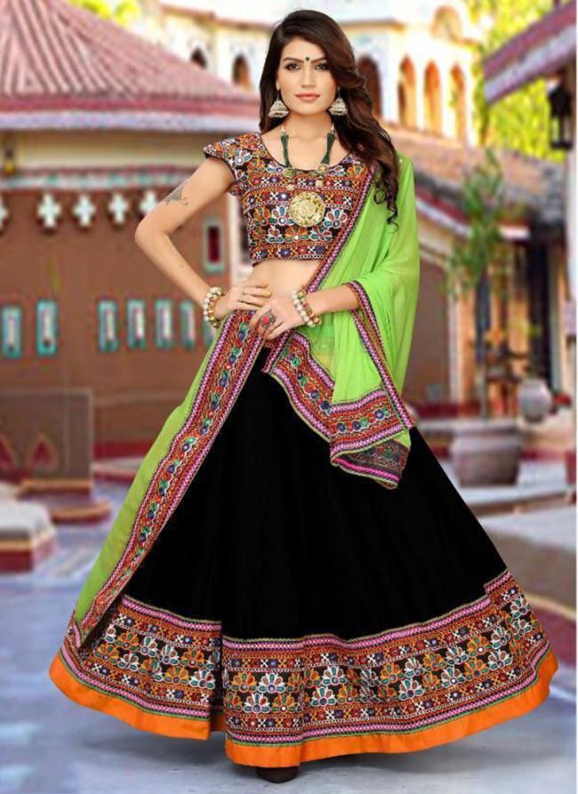 Black Cotton Navratri Wear Mirror Work Ready To Wear Lehenga Choli