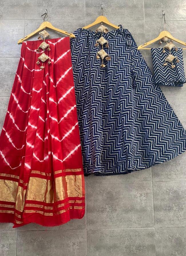 Blue Red Modal Silk Festival Wear Printed Work Lehenga Choli