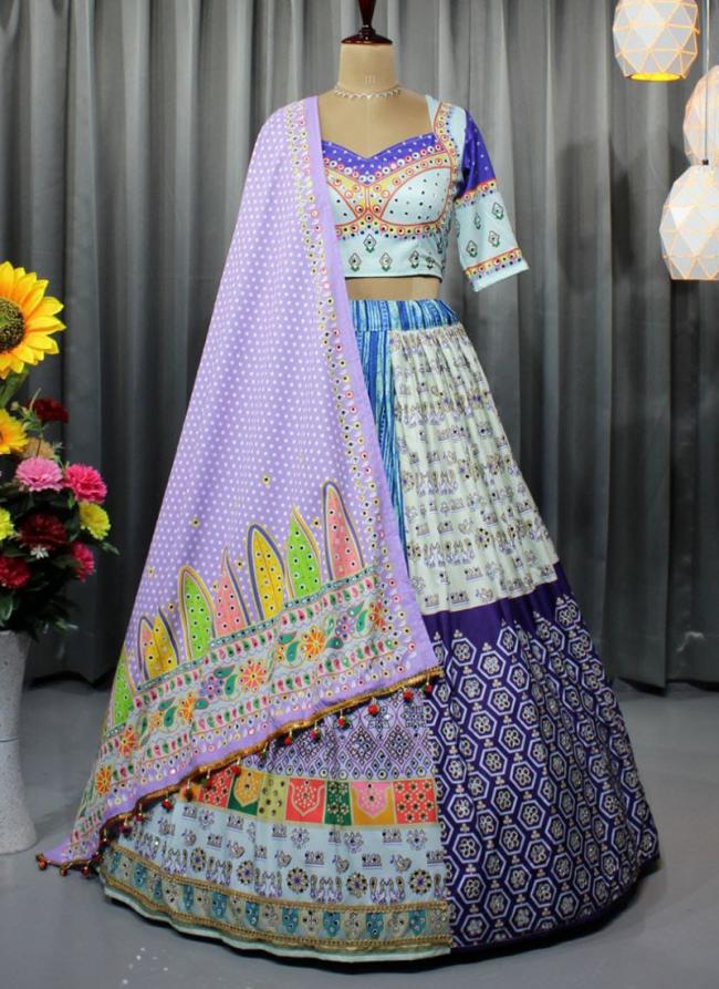 Blue Butter Silk Traditional Wear Printed Work Lehenga Choli