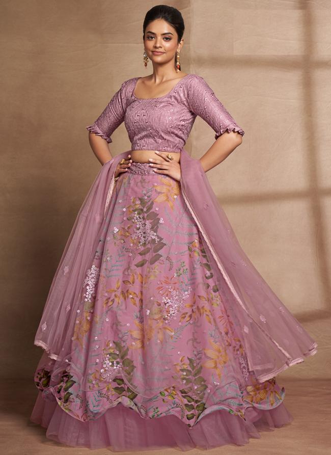 Purple Organza Net Wedding Wear Sequins Work Lehenga Choli