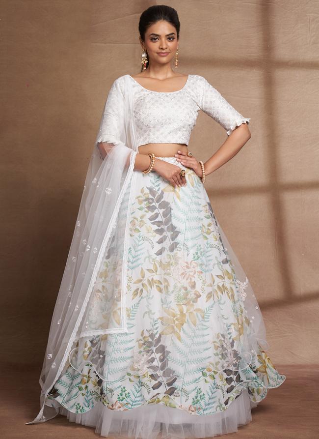 White Organza Net Wedding Wear Sequins Work Lehenga Choli