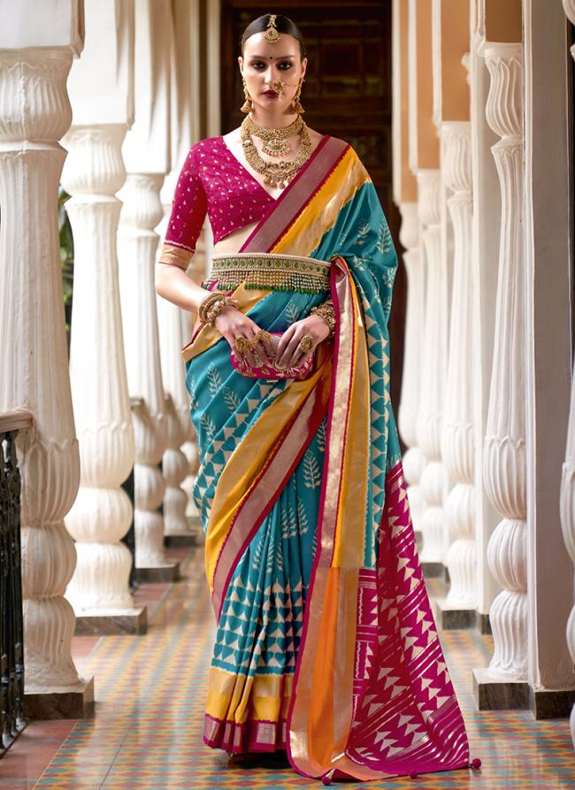 Firozi Pure Silk Traditional Wear Weaving Saree