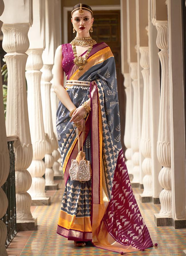 Grey Pure Silk Traditional Wear Weaving Saree