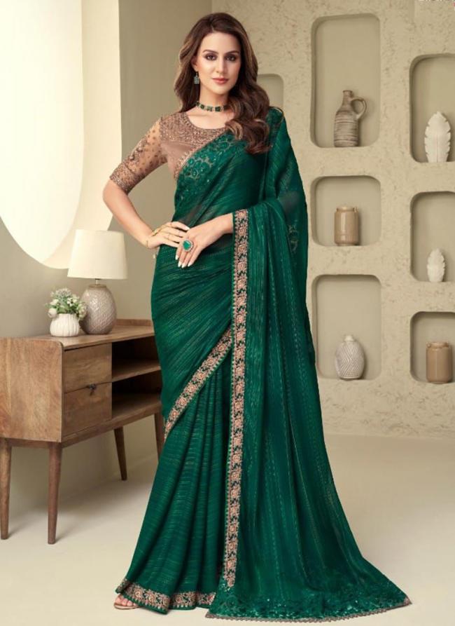 Bottle Green Silk Party Wear Border Work Saree