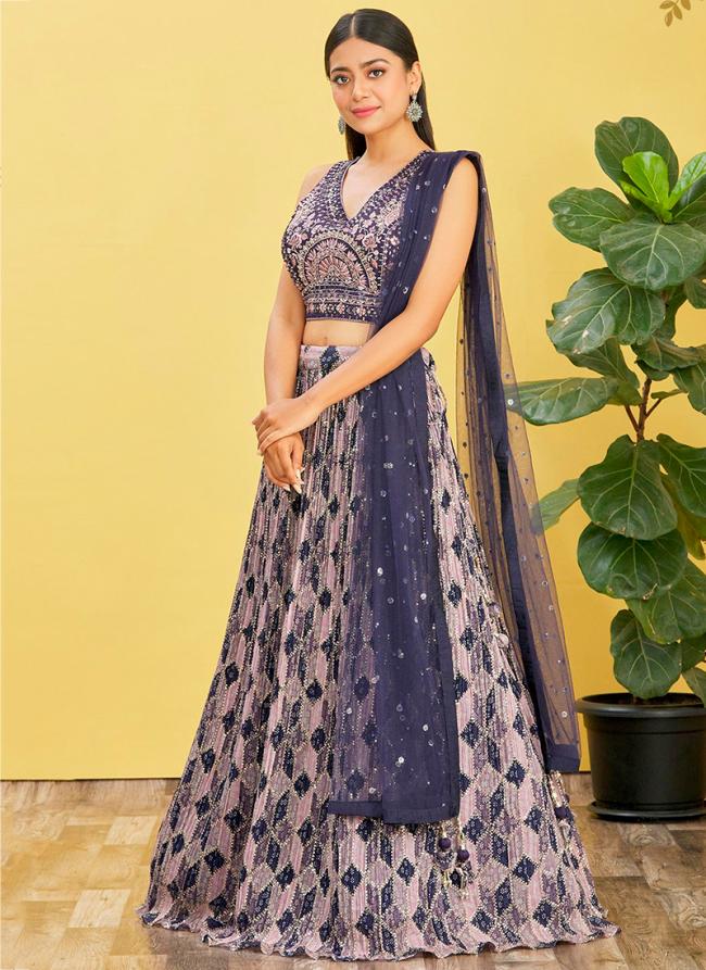 Blue Organza Wedding Wear Sequins Work Lehenga Choli