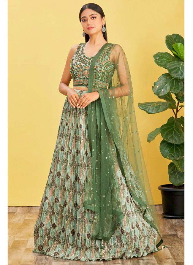 Green Organza Wedding Wear Sequins Work Lehenga Choli