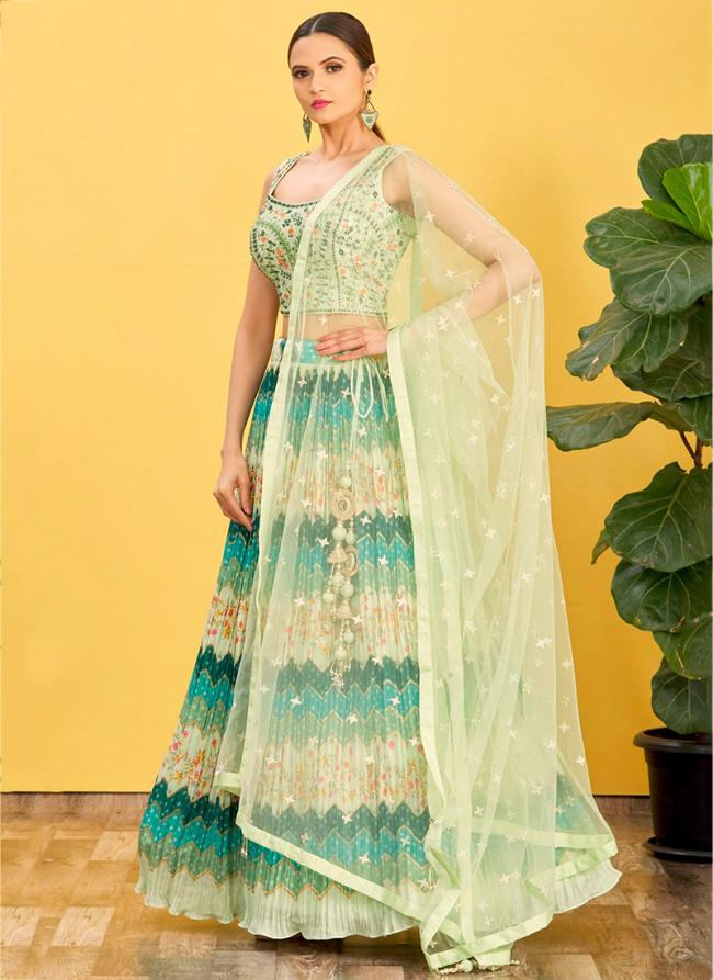 Green Organza Wedding Wear Sequins Work Lehenga Choli