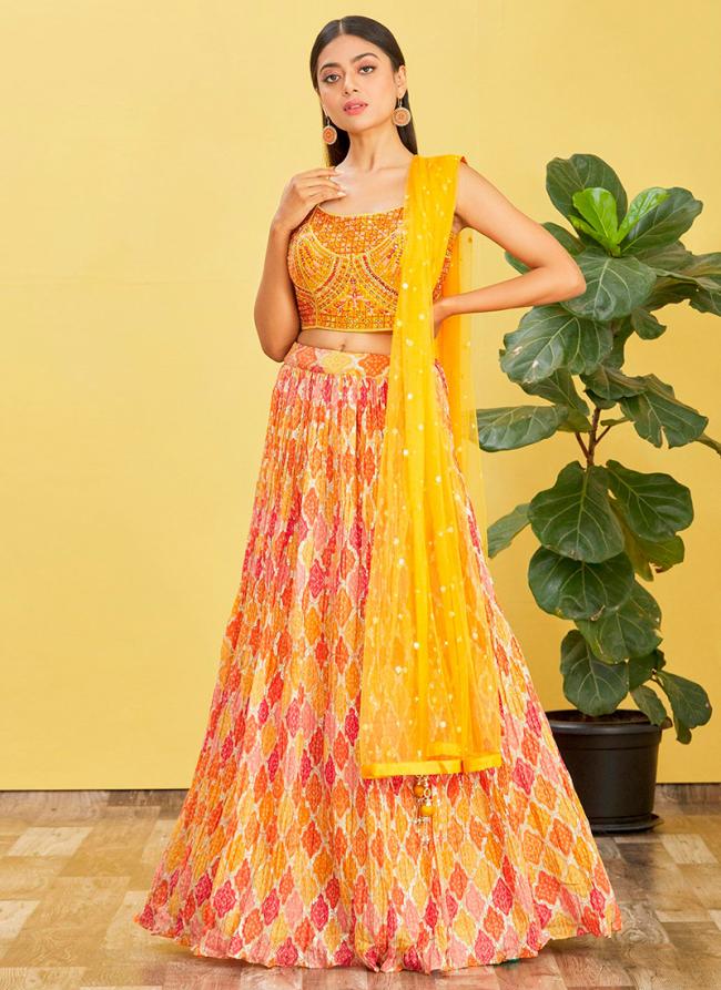 Yellow Organza Wedding Wear Sequins Work Lehenga Choli