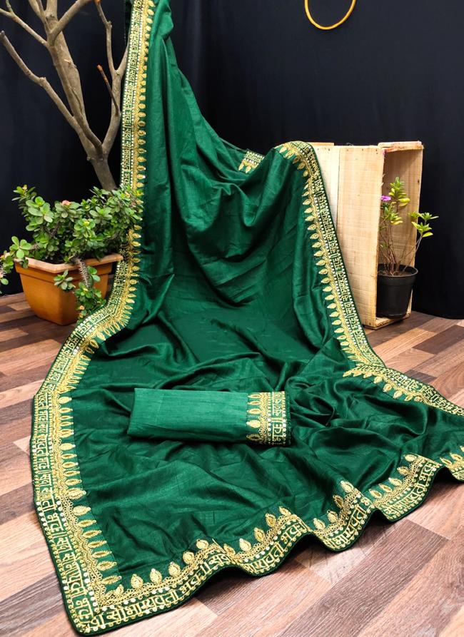 Bottle Green Vichitra Silk Party Wear Border Work Saree