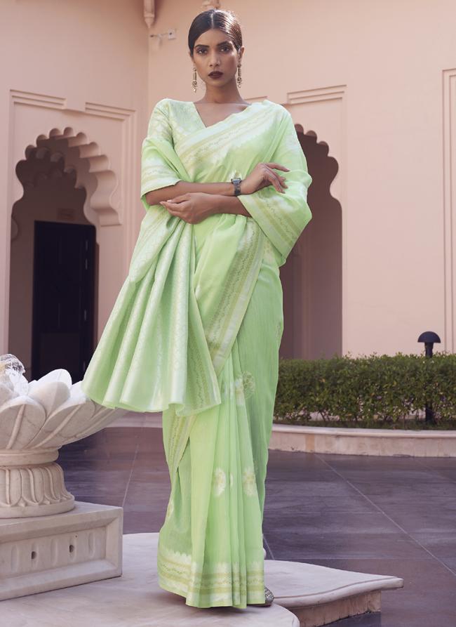 Pista Green Pure Linen Party Wear Weaving Saree