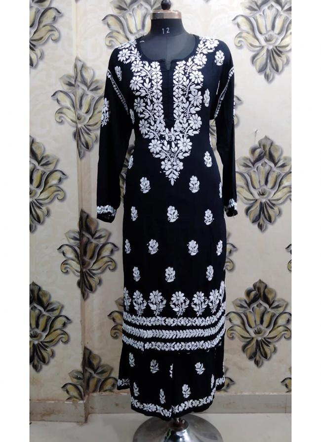 Black Rayon Traditional Wear Lucknowi Kurti With Palazzo