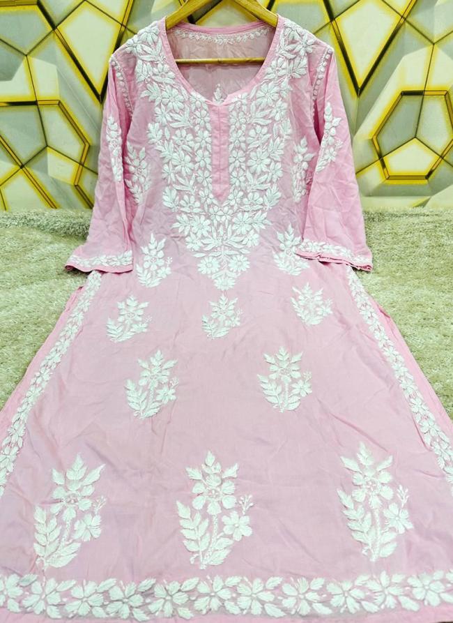 Pink Modal Cotton Festival Wear Lucknowi Kurti With Palazzo
