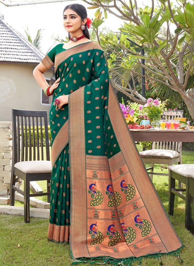 Bottle Green Silk Festival Wear Weaving Saree