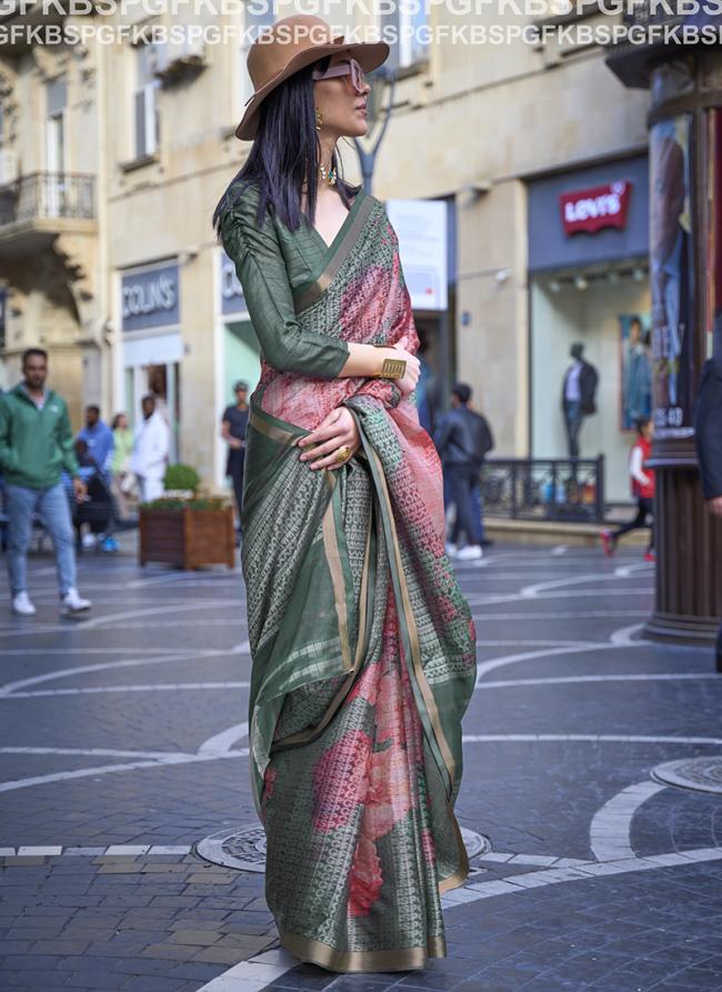 Green Poly Viscose Festival Wear Weaving Saree