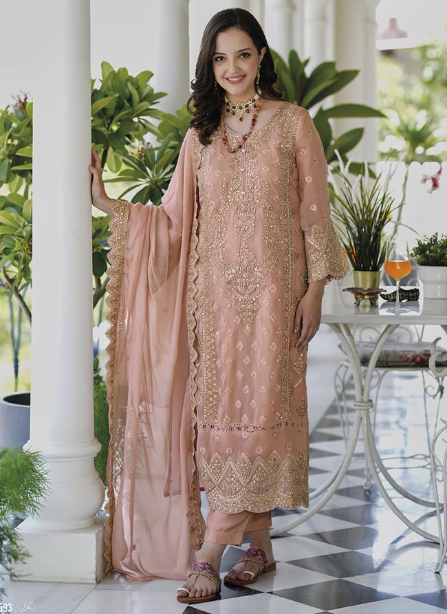 Peach Organza Festival Wear Embroidery Work Salwar Suit