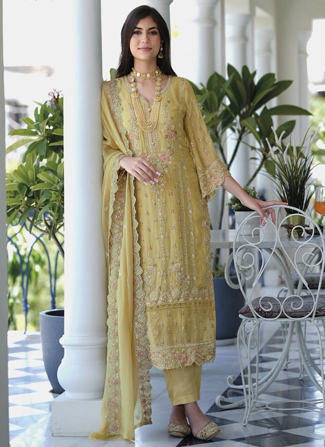 Yellow Organza Festival Wear Embroidery Work Salwar Suit