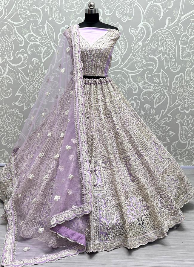 Lilac Net Wedding Wear Embroidery Work Lehenga Choli