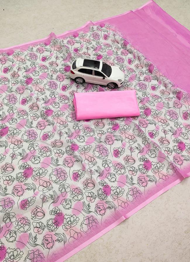 Pink Linen Daily Wear Digital Printed Saree