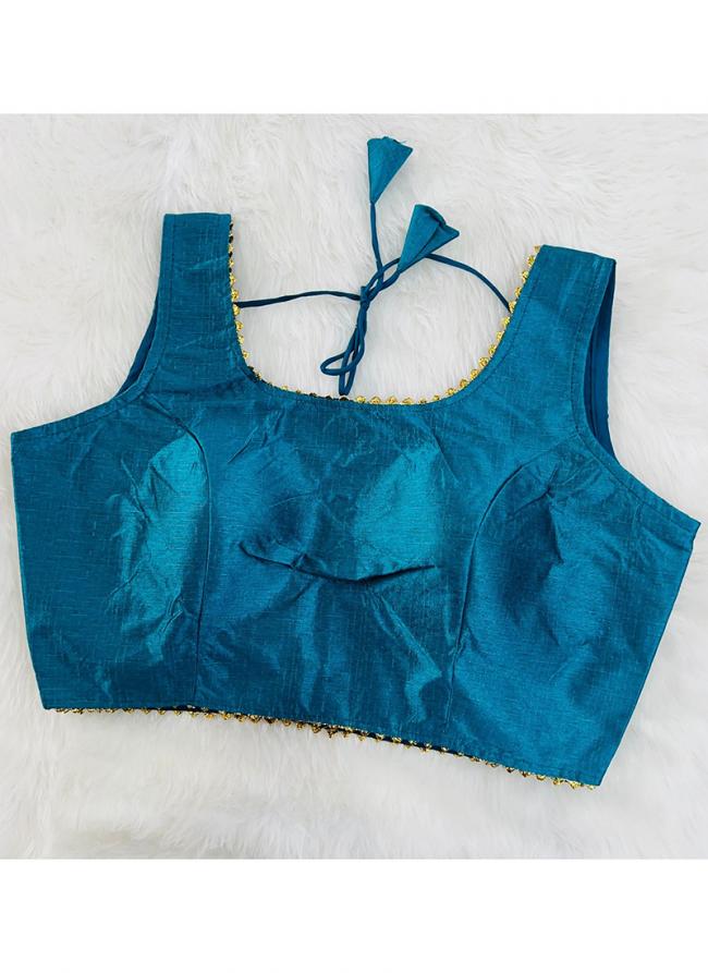 Blue Phantom Silk Casual Wear Lace Work Blouse