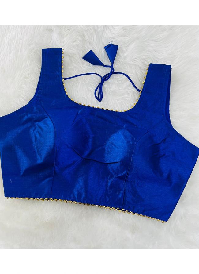 Blue Phantom Silk Casual Wear Lace Work Blouse