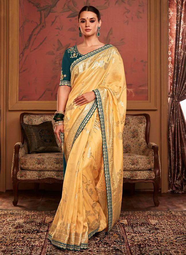 Beige Dola Silk Wedding Wear Embroidery Work Saree