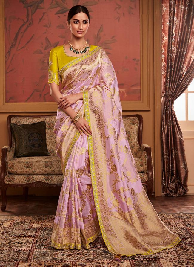 Light Pink Dola Silk Wedding Wear Embroidery Work Saree