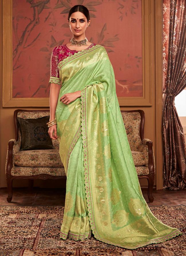 Sea Green Dola Silk Wedding Wear Embroidery Work Saree