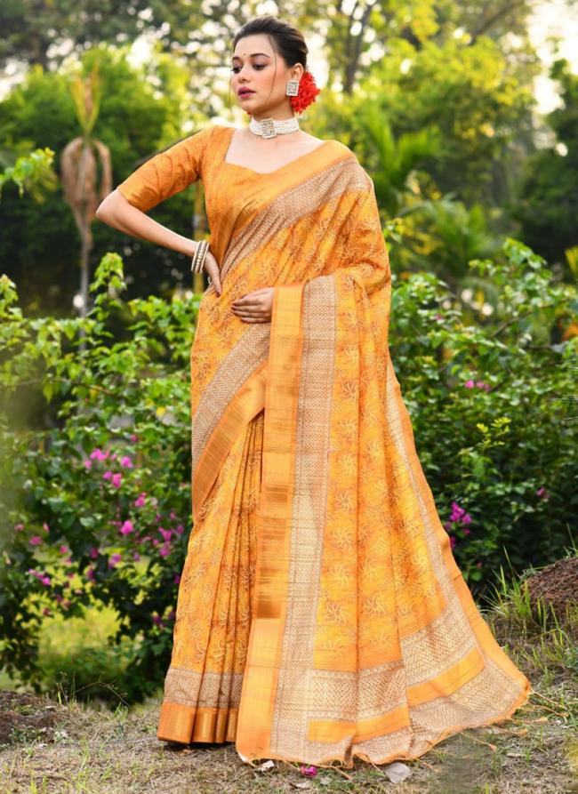 Yellow Tussar Silk Traditional Wear Weaving Saree