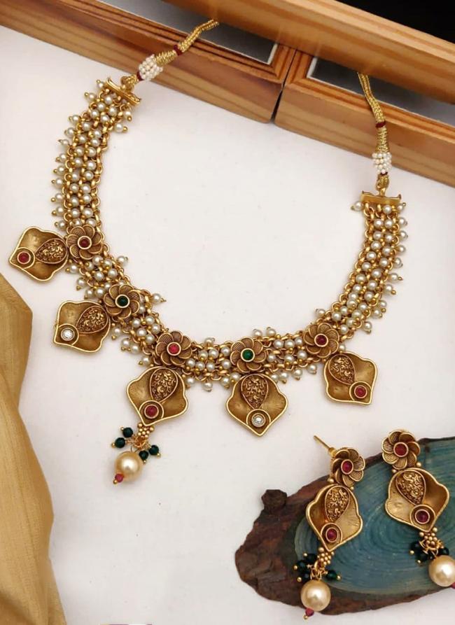Brass High Gold Antique Rajwadi Mina Colour Necklace set with Earrings