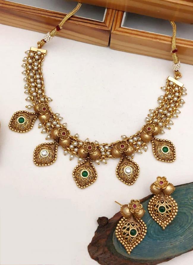 New Brass High Gold Antique Rajwadi Mina Colour Necklace set with Earrings