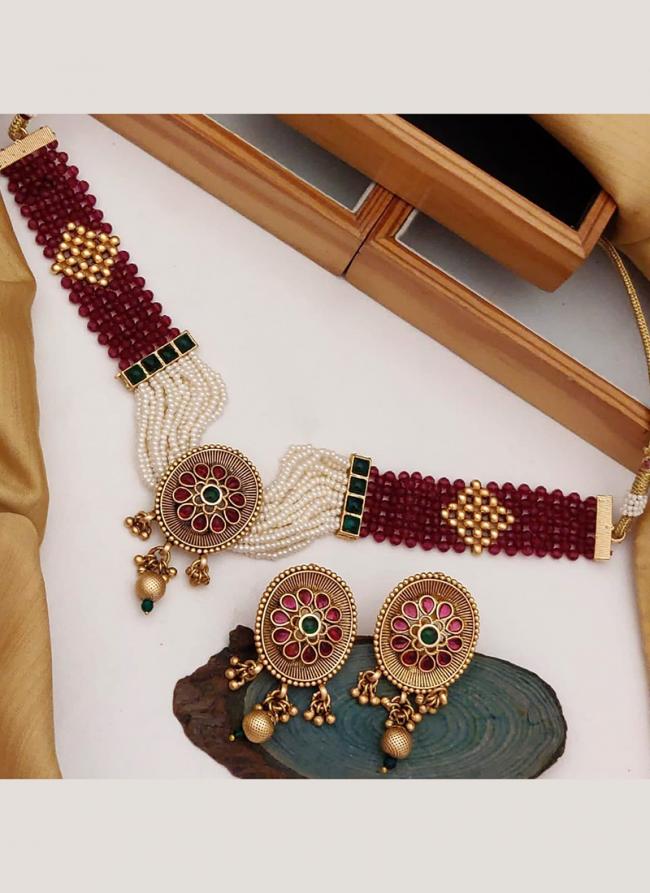 Premium Brass High Gold Antique Rajwadi Mina Colour Necklace set with Earrings