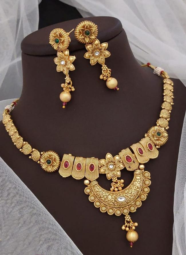 Fancy Brass High Gold Antique Necklace Set with Beautiful Earrings