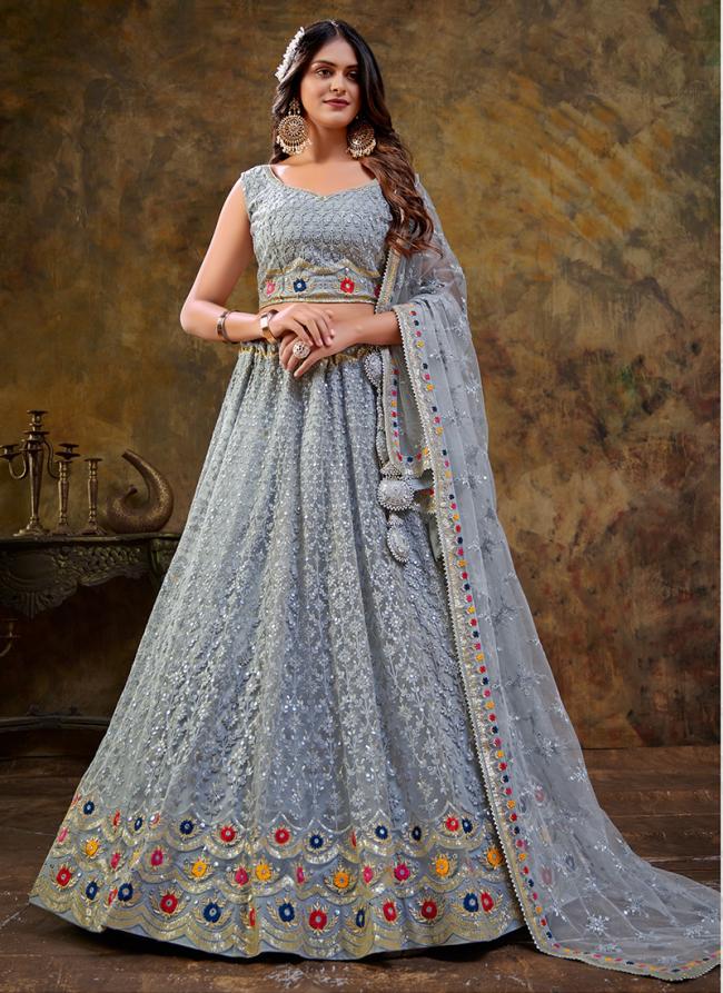 Carolina Blue Net Wedding Wear Embroidery Work Lehenga Choli