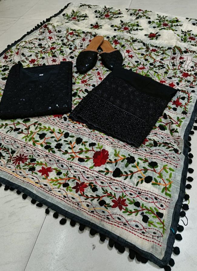 Black Cambric Cotton Festival Wear Chikankari Phulkari Suit