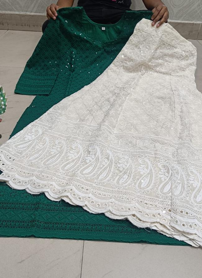 Bottle Green Cambric Cotton Festival Wear Chikankari Kurti With Sharara